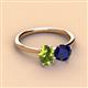 3 - Tanya Oval Shape Peridot & Cushion Shape Blue Sapphire 2 Stone Duo Ring 