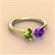 3 - Tanya Oval Shape Peridot & Cushion Shape Amethyst 2 Stone Duo Ring 