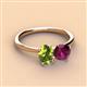 3 - Tanya Oval Shape Peridot & Cushion Shape Rhodolite Garnet 2 Stone Duo Ring 