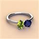 3 - Tanya Oval Shape Peridot & Cushion Shape Blue Sapphire 2 Stone Duo Ring 