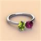 3 - Tanya Oval Shape Peridot & Cushion Shape Rhodolite Garnet 2 Stone Duo Ring 