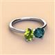 3 - Tanya Oval Shape Peridot & Cushion Shape London Blue Topaz 2 Stone Duo Ring 