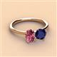 3 - Tanya Oval Shape Pink Tourmaline & Cushion Shape Blue Sapphire 2 Stone Duo Ring 