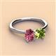 3 - Tanya Oval Shape Pink Tourmaline & Cushion Shape Peridot 2 Stone Duo Ring 