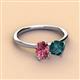 3 - Tanya Oval Shape Pink Tourmaline & Cushion Shape London Blue Topaz 2 Stone Duo Ring 