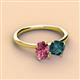 3 - Tanya Oval Shape Pink Tourmaline & Cushion Shape London Blue Topaz 2 Stone Duo Ring 