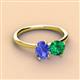 3 - Tanya Oval Shape Tanzanite & Cushion Shape Emerald 2 Stone Duo Ring 