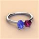 3 - Tanya Oval Shape Tanzanite & Cushion Shape Rhodolite Garnet 2 Stone Duo Ring 