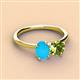 3 - Tanya Oval Shape Turquoise & Cushion Shape Peridot 2 Stone Duo Ring 