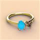3 - Tanya Oval Shape Turquoise & Cushion Shape Smoky Quartz 2 Stone Duo Ring 