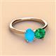 3 - Tanya Oval Shape Turquoise & Cushion Shape Emerald 2 Stone Duo Ring 