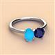 3 - Tanya Oval Shape Turquoise & Cushion Shape Blue Sapphire 2 Stone Duo Ring 