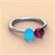3 - Tanya Oval Shape Turquoise & Cushion Shape Rhodolite Garnet 2 Stone Duo Ring 