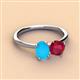 3 - Tanya Oval Shape Turquoise & Cushion Shape Ruby 2 Stone Duo Ring 