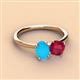 3 - Tanya Oval Shape Turquoise & Cushion Shape Ruby 2 Stone Duo Ring 