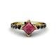 1 - Alicia Princess Cut Rhodolite Garnet and Black Diamond Engagement Ring 
