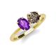 4 - Tanya Oval Shape Amethyst & Cushion Shape Smoky Quartz 2 Stone Duo Ring 