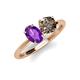 4 - Tanya Oval Shape Amethyst & Cushion Shape Smoky Quartz 2 Stone Duo Ring 