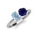 4 - Tanya Oval Shape Aquamarine & Cushion Shape Blue Sapphire 2 Stone Duo Ring 