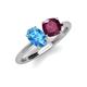 4 - Tanya Oval Shape Blue Topaz & Cushion Shape Rhodolite Garnet 2 Stone Duo Ring 