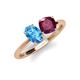 4 - Tanya Oval Shape Blue Topaz & Cushion Shape Rhodolite Garnet 2 Stone Duo Ring 