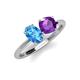 4 - Tanya Oval Shape Blue Topaz & Cushion Shape Amethyst 2 Stone Duo Ring 