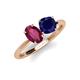 4 - Tanya Oval Shape Rhodolite Garnet & Cushion Shape Blue Sapphire 2 Stone Duo Ring 