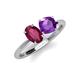 4 - Tanya Oval Shape Rhodolite Garnet & Cushion Shape Amethyst 2 Stone Duo Ring 
