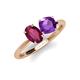 4 - Tanya Oval Shape Rhodolite Garnet & Cushion Shape Amethyst 2 Stone Duo Ring 