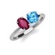 4 - Tanya Oval Shape Rhodolite Garnet & Cushion Shape Blue Topaz 2 Stone Duo Ring 