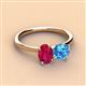 3 - Tanya Oval Shape Ruby & Cushion Shape Blue Topaz 2 Stone Duo Ring 
