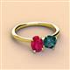 3 - Tanya Oval Shape Ruby & Cushion Shape London Blue Topaz 2 Stone Duo Ring 