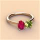 3 - Tanya Oval Shape Ruby & Cushion Shape Peridot 2 Stone Duo Ring 