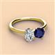 3 - Tanya Oval Shape GIA Certified Diamond & Cushion Shape Blue Sapphire 2 Stone Duo Ring 