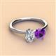 3 - Tanya Oval Shape GIA Certified Diamond & Cushion Shape Amethyst 2 Stone Duo Ring 
