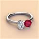 3 - Tanya Oval Shape GIA Certified Diamond & Cushion Shape Ruby 2 Stone Duo Ring 