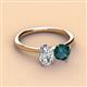 3 - Tanya Oval Shape GIA Certified Diamond & Cushion Shape London Blue Topaz 2 Stone Duo Ring 