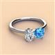 3 - Tanya Oval Shape GIA Certified Diamond & Cushion Shape Blue Topaz 2 Stone Duo Ring 