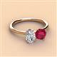 3 - Tanya Oval Shape GIA Certified Diamond & Cushion Shape Ruby 2 Stone Duo Ring 