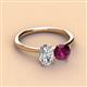 3 - Tanya Oval Shape GIA Certified Diamond & Cushion Shape Rhodolite Garnet 2 Stone Duo Ring 