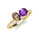 4 - Tanya Oval Shape Smoky Quartz & Cushion Shape Amethyst 2 Stone Duo Ring 