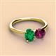 3 - Tanya Oval Shape Emerald & Cushion Shape Rhodolite Garnet 2 Stone Duo Ring 