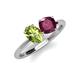 4 - Tanya Oval Shape Peridot & Cushion Shape Rhodolite Garnet 2 Stone Duo Ring 