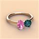 3 - Tanya Oval Shape Pink Sapphire & Cushion Shape London Blue Topaz 2 Stone Duo Ring 