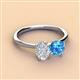 3 - Tanya Oval Shape White Sapphire & Cushion Shape Blue Topaz 2 Stone Duo Ring 