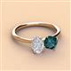 3 - Tanya Oval Shape White Sapphire & Cushion Shape London Blue Topaz 2 Stone Duo Ring 