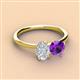 3 - Tanya Oval Shape White Sapphire & Cushion Shape Amethyst 2 Stone Duo Ring 