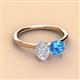3 - Tanya Oval Shape White Sapphire & Cushion Shape Blue Topaz 2 Stone Duo Ring 