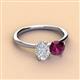 3 - Tanya Oval Shape White Sapphire & Cushion Shape Rhodolite Garnet 2 Stone Duo Ring 