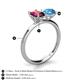 5 - Tanya Oval Shape Rhodolite Garnet & Cushion Shape Blue Topaz 2 Stone Duo Ring 